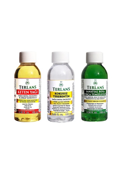 Terlans Yağlı Seti Yardımcı Malzemeler 3x100ml Fırça Temizleyici - Kokusuz Terebentin - Keten Yağı Sku: Zeusstk463a51c0ed