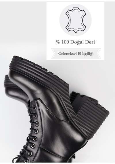 Kadın Siyah Hakiki Doğal Deri Bot & Bootie Siyah