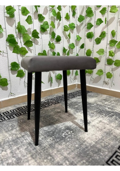 Özcan Metal Metal Ayak Babyface Kumaş Dekoratif Çok Amaçlı Peluş Puf Tabure Bench Koltuk Sandalye Gri