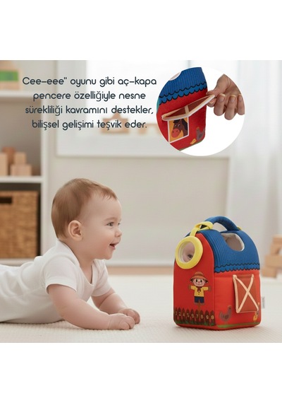 Momely My First  Farm Set Bebek Peluş Çiftlik Evi Ve Hayvan Oyuncakları, Yıkanabilir Duyusal Set +6ay