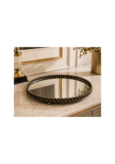 Sleep Nova 3561614213 Bronz Metal Çerçeveli Aynalı Dekoratif Tepsi 35 X 13 Cm