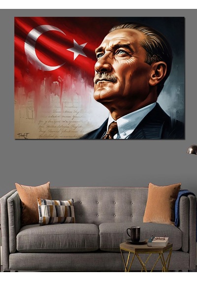 Şanlı Türk Bayrağı Atatürk Portresi Dekoratif Kanvas - Mdf Ahşap Tablo