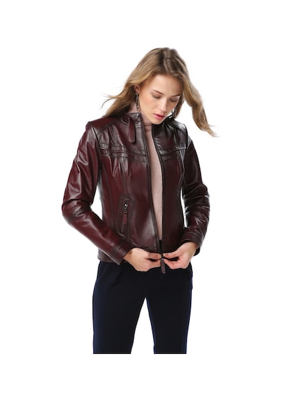 Dericlub Siena Kadın Slim Fit Hakiki Deri Mont Bordo Null Bordo