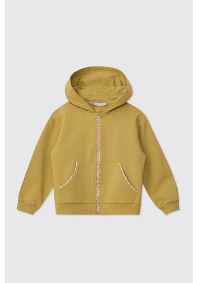 Panço Kız Çocuk Kapüşonlu Fermuarlı Açık Yağ Yeşili Sweatshirt Yeşil