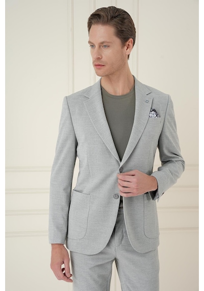 Efor Comfort Fit Mono Yaka Çift Yırtmaç Torba Cep Casual Gri Ceket C 698 Gri