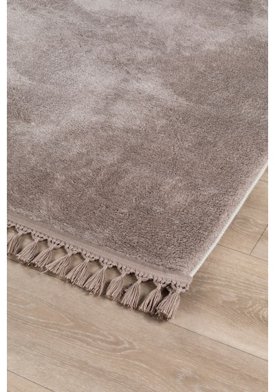 Vl Yuvarlak Comfort Ponpon Saçaklı Peluş Post Halı Kahverengi Halı Kahverengi P.saçaklı