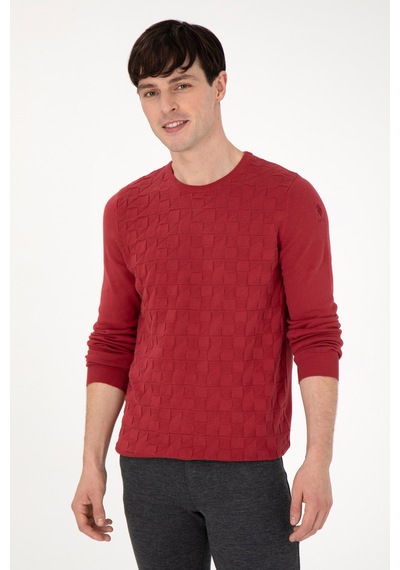 U.S. Polo Assn. Erkek Slim Fit Bisiklet Yaka Vişne Basic Kazak 50288882-1114