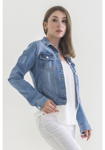 Power Streç Yıpratmalı Bleach Washing Denim Ceket 0922 Mavi