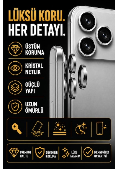 Apple iPhone 17 Pro / 17 Pro Max Uyumlu Kamera Lens Koruyucu Gümüş