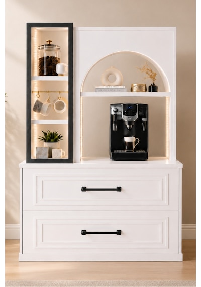 Led Aydınlatmalı Kahve Köşesi Valencia Solo Cam Vitrinli Çok Amaçlı Mutfak Dolabı - Beyaz Led Aydınlatmalı Kahve Köşesi Valencia Solo Cam Vitrinli Çok Amaçlı Mutfak Dolabı - Beyaz