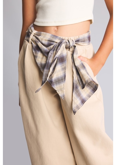 Defacto Ekose Kemerli Barrel Fit Gabardin Pantolon Kız Çocuk I5832a826wnbg106 Bej-bg106