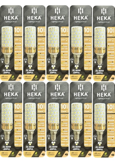 10 Adet Heka 10w 70w Sarı-günışığı-beyaz E14 Duylu Üç Renkli Led Mısır Ampul