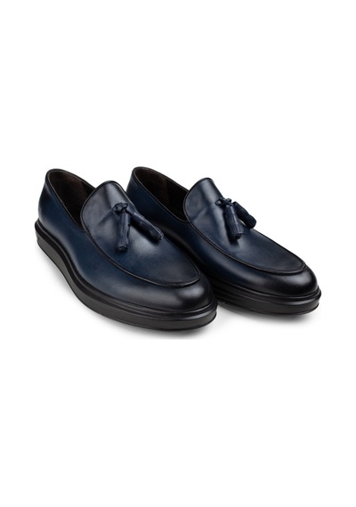 Deery Hakiki Deri Mavi Püsküllü Comfort Erkek Loafer Mavi (539875829) Mavi
