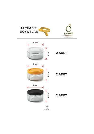 6lı Cam Saklama Kabı Kapaklı Mini Kavanoz Baharatlık Sosluk Reçellik Kahvaltılık Seti