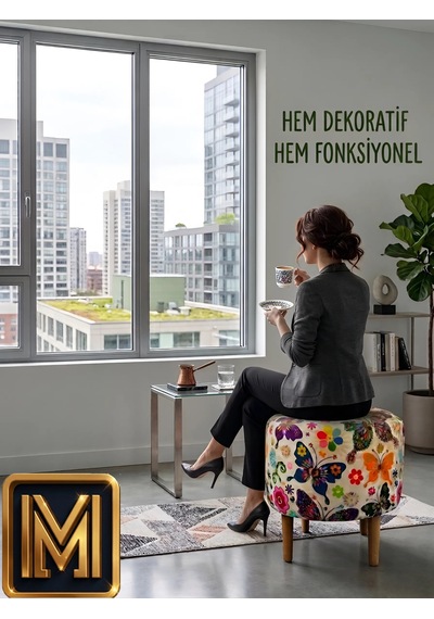 Diday K Trend Puf Koltuk Puff Bench Dekoratif Bohem Doğal Gürgen Ayaklı Çok Amaçlı Bahçe Ev Balkon Karma Çok Renkli
