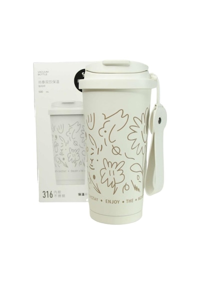 Shotay St-8913 Çift Kullanım Pipetli/rahat İçim Beyaz 500ml Çelik Termos Diğer