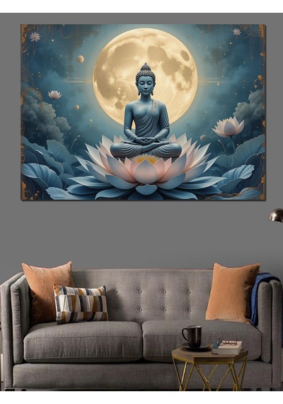 Lotus Üzerinde Meditasyon Buda Dekoratif Kanvas - Mdf Ahşap Tablo