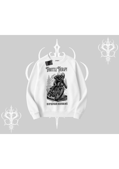 Startmore Biskilet Sweatshirt Throttle Therapy No Brakes Just Freedom Beyaz