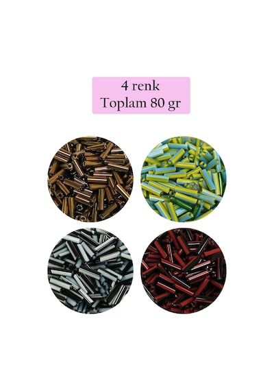 Uzun Boru Kesme Boncuk Çap 2mm Uzunluk 10 Mm - 4 Renk - Toplam 80 Gram - Bnc432