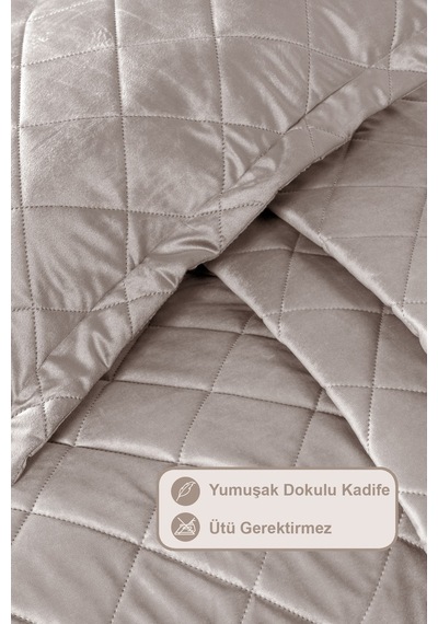 Elart Alice Yatak Örtüsü Çift Kişilik Kadife 240x260 Cm Taş Taş