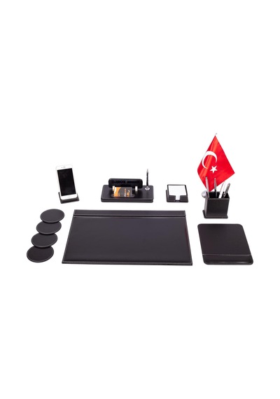 Bayraklı Deri Sümen Takımı Masa Isimliği Deri Sümen Seti