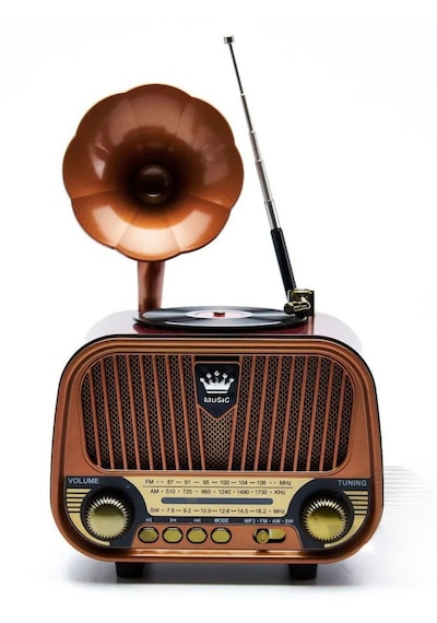 Dexxony Md-1319 Gramofon Görünümlü Nostaljik Radyo Bluetooth 5.4 Şarjlı Retro