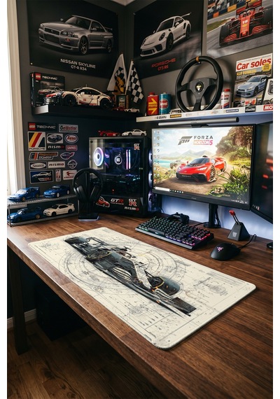 Formula 1 Yarış Arabası Blueprint 40x90 Cm Oyuncu Mousepad Kaymaz Taban Büyük Boy Mousepad Siyah