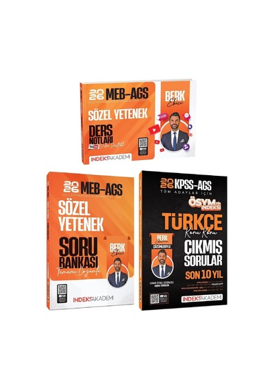 İndeks Akademi 2026 Meb-ags Sözel Yetenek Video Ders Notları + Soru Bankası + Çıkmış Sorular 3 Lü Set - Berk Ekici İndeks Akademi Yayıncılık