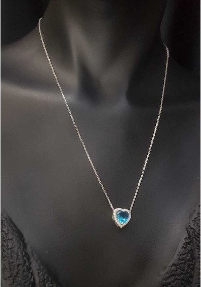 Vog Aqua Swarovski Taşlı S ModelKalp Detay 925 Gümüş  Kolye