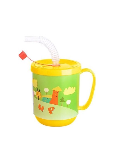 3 Adet Pipetli Çocuk Içecek Bardağı Desenli Bardak 350ml Diğer
