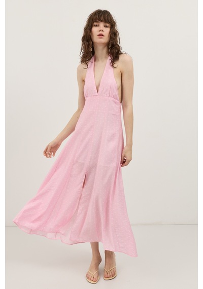 Antioch Halter Yaka Puantiyeli Kadın Elbise Pembe