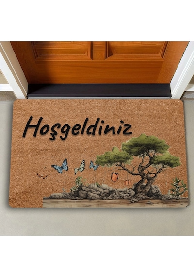 Valerine Life Zeytin Ağacı Ve Kelebekler Hoş Geldiniz Kapı Önü Paspası 45x70cm