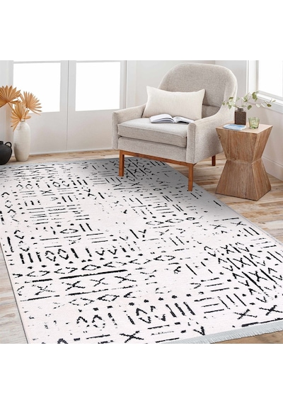 Çam Halı Crea Decolux Vena 8018 Beyaz Özel Kaymaz Tabanlı Pamuk Dokuma Kilim - 80x150
