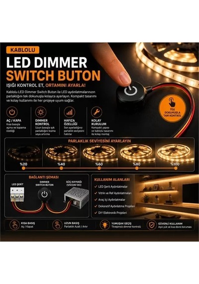 Hubrendy Sh Powermaster Pm-30779 5v Dc 16mm Gömme Dokunmatik Led Dimmer Kontrolcüsü Switch Buton Siy