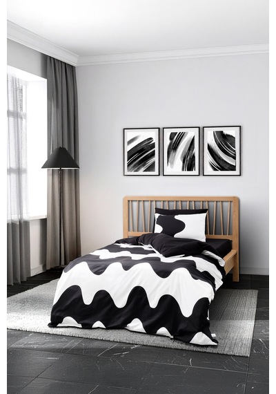 Cozy Home Mono Tek Kişilik Lastikli Çarşaflı Nevresim Takımı Flow Siyah Siyah