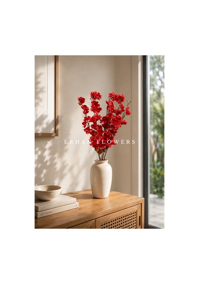 Kırmızı Bahar Dalı 45 Cm 9 Dal Saksısız
