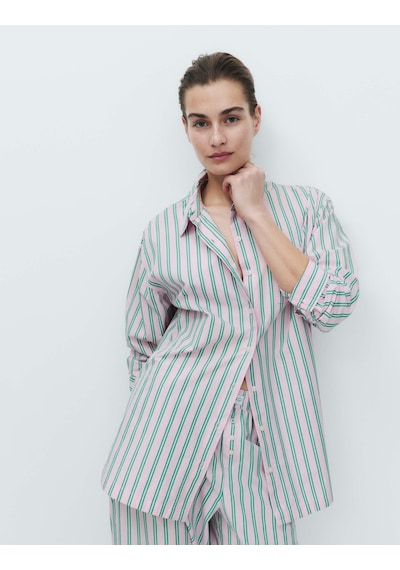 Marks & Spencer Poplin Çizgili Pijama Üstü Pembe