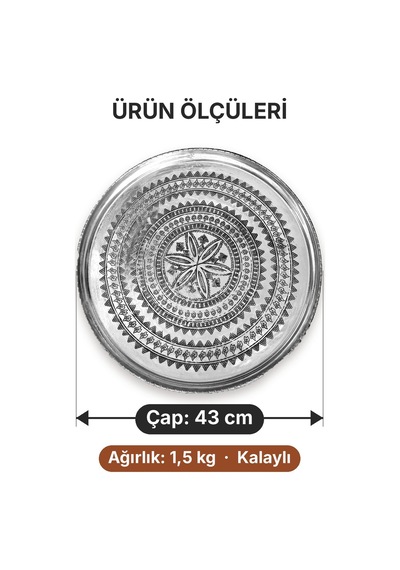 Binbir Trend 43 Cm El İşlemeli Otantik Desenli Kalaylı Urfa Bakır Tepsi Tps-0778