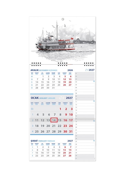 2027 Memo Gemici Takvimi Denizci Duvar Takvimi 27.5 x 60.5 CM