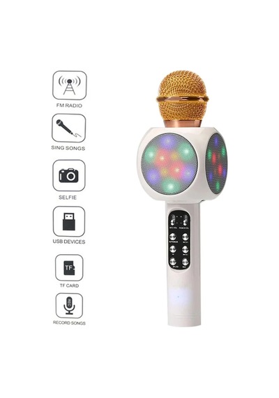 Karaoke Mikrofon , Bluetooth Özellikli Çocuk Mikrofonu Karaoke Işıklı Mikrofon 1816 Beyaz Beyaz