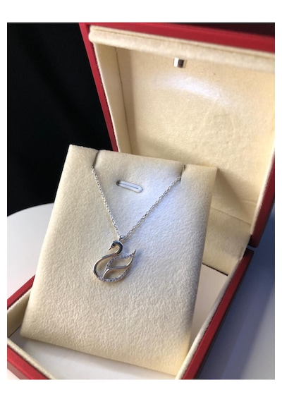 Kadın Gümüş Kolye - Kuğu Model Zircon Taşlı 925 Ayar Kolye