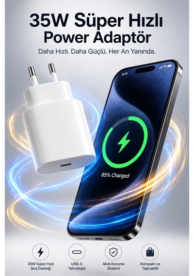 35w Type-c Şarj Adaptörü Apple Uyumlu iPhone Ve Android  Süper Hızlı Power Adaptör