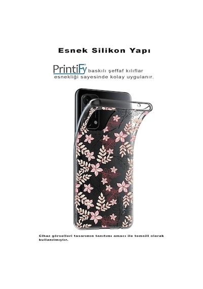 Realme 11 İle Uyumlu Floral Kırmızı Baskılı Kamera Korumalı Şeffaf Kılıf