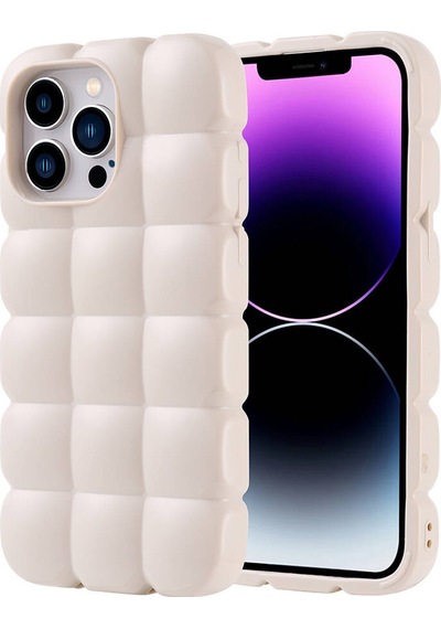 Apple Uyumlu iPhone 14 Pro Max Kılıf Parlak Esnek Silikon Küp Dilimli Kabartmalı Yapılı Kapak Dom