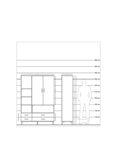 Hyperion Dolap 8 Raflı 4 Çekmeceli 2 Kapaklı 132x44x195 Çam-ç... Çam