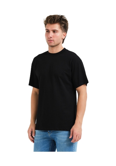 Justever 100% Pamuk Oversize Fit Bisiklet Yaka Siyah Erkek T-shirt - Alpha SIYAH Siyah