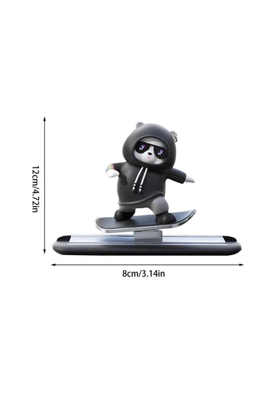 Thentech Kaykaycı Panda Cool Araç İçi Numaratör Hoodieli Torpido Üstü Hareketli Stand Siyah