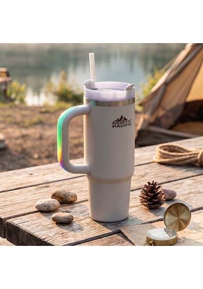 Led Işıklı Kulplu Pipetli Termos - 900 Ml Gri