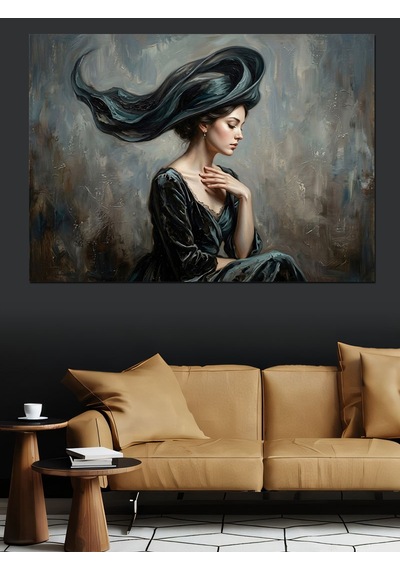 Rüzgarda Saçları Savrulan Kadın Portresi Dekoratif Kanvas - Mdf Ahşap Tablo