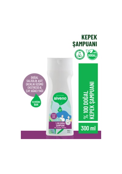 Siveno %100 Doğal Kepeğe Karşı Etkili Şampuan Günlük Bakım Yağlı Saçlar Çay Ağacı Keklik Üzümü Vegan 300 ML